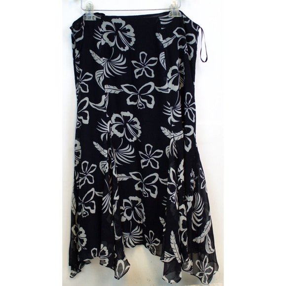 NWT CHAPS Woman Navy & White Floral Long Flowy Skirt Size 16 Zip Tropical Beach - Picture 6 of 12